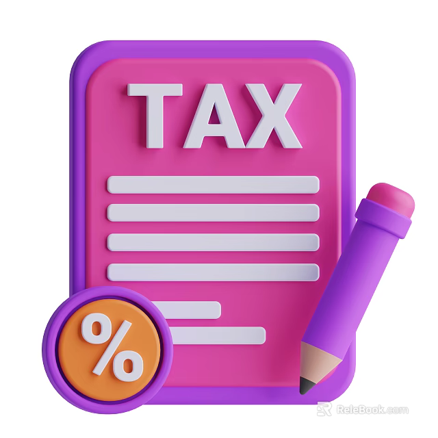 Purple Tax Notebook with Pencil and Percentage Symbol on White Background 3d model 
