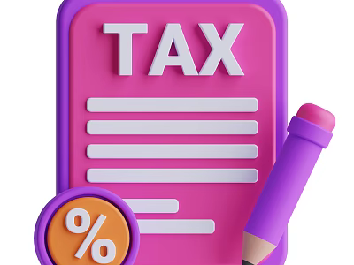 Purple Tax Notebook with Pencil and Percentage Symbol on White Background 3d model