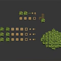 Pixel Art Style 3D Render With Tree Wooden Blocks And Small Plants