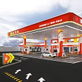Zhong Li Fang Hua Gas Station With Red Yellow Exterior Fuel Pumps And Vehicles