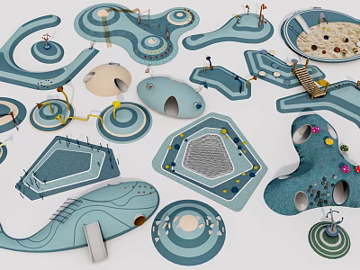 Diverse Playground Equipment Designs With Climbing Structures Slides Sandpit And Interactive Elements 3d model