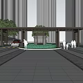 Covered Entrance Gate With Trees Modern Building Background And Pedestrians On Paved Ground