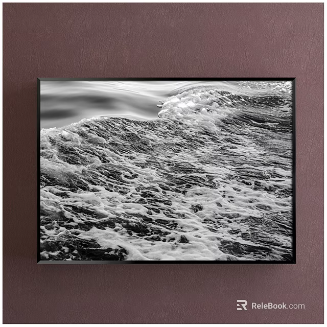 Stunning Black and White Ocean Waves Landscape Painting With Foamy Water Details 3d model 