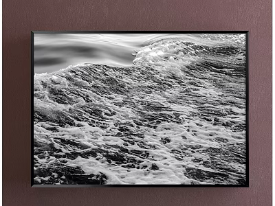 Stunning Black and White Ocean Waves Landscape Painting With Foamy Water Details 3d model