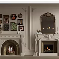 Ornate Double Fireplaces With Carved Design Mirror Framed Art And Burning Fire In Classic Interior