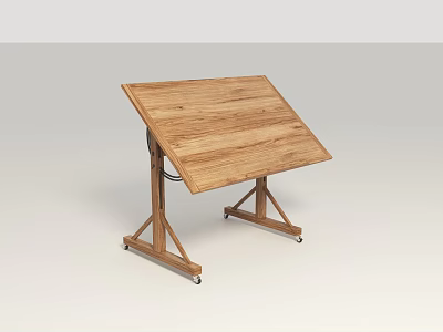 Modern Wooden Tilt Top Desk With Sturdy Frame And Mobile Casters 3d model