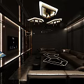 Modern KTV Interior Design With Cozy Sofa Seating Ambient Lighting And TV Screen