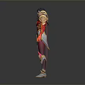 Red And Gold Armored Collectible Figurine With Cape And Glowing Weapon