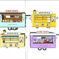 Multicolored Commercial Mobile Vending Carts With Display Windows For Food Sales