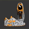 Stylish White And Orange Sneakers With Cracked Pattern Black Laces And Orange Accents
