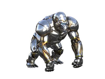 Silver Mechanical Reptile Robot With Metallic Body And Golden Accents 3d model