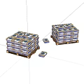 Stacked Cartons With Blue Patterns On Pallets Against White Background 3d model