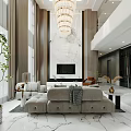 Modern Duplex Living Room Interior Design With Open Layout Marble Floor And Chandelier