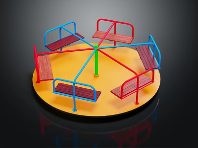 Colorful Rotating Playground Equipment With Wooden Seats Metal Frames And Circular Base 3d model