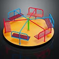 Colorful Rotating Playground Equipment With Wooden Seats Metal Frames And Circular Base
