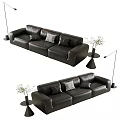 Black Leather Sectional Sofa With Decorative Pillows Side Table Plants And Floor Lamp