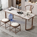 Modern Light Luxury Marble Tea Table and Chair Combination Tea Table Rock Plate Tea Table Tea Table Tea Tray Tea Set Backrest Chair Sofa Stool 3d model