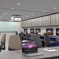 Modern Conference Room Interior With Whiteboard Projector Computer Monitors And Laptop
