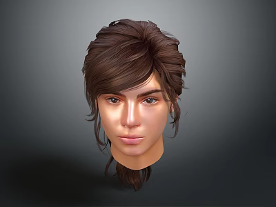 3D Modeled Game and Movie Character Head With Brown Hair Bangs And Neutral Expression 3d model
