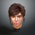 3D Modeled Game and Movie Character Head With Brown Hair Bangs And Neutral Expression