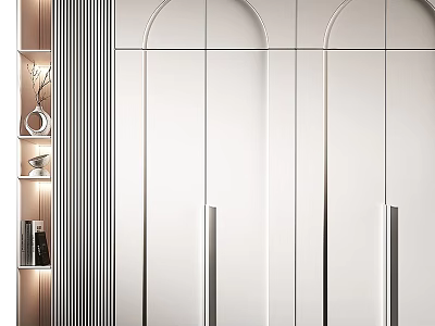 Elegant Modern Wardrobe Interior With White Arched Doors And Illuminated Side Shelves 3d model