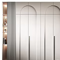 Elegant Modern Wardrobe Interior With White Arched Doors And Illuminated Side Shelves