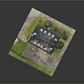 Brick Two Story House 3D Model With Chimney Roof Garage Lawn Trees And Street Lamp