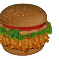 Delicious Burger With Sesame Seed Bun Fresh Lettuce Tomato Slice And Crispy Fried Chicken