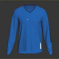 Classic Blue V Neck Long Sleeve Casual Shirt With Side Logo Design