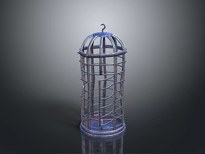 Classic Metal Birdcage With Cylindrical Frame Intricate Metal Bars And Hanging Hook 3d model