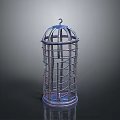 Classic Metal Birdcage With Cylindrical Frame Intricate Metal Bars And Hanging Hook