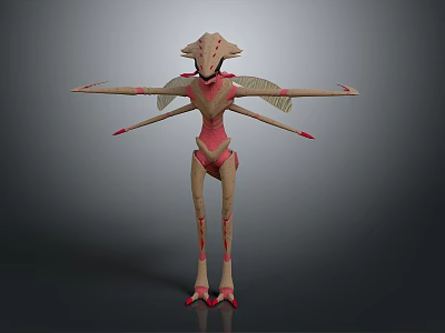 Fantasy Alien Creature Character With Unique Head Design And Wing Like Appendages 3d model