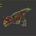 Fierce Green And Red Horned Dinosaur With Spiked Back 3D Rendering