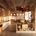 Modern Dessert Shop Interior With Display Counter Decorative Chandelier And Fresh Flowers
