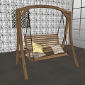 Wooden Swing Chair Double Seater Indoor With Pillows Decorative Painting Window Blinds And Plant