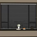 White Window Blinds In Modern Room With Vase Flowers And Fruit Bowl On Sill