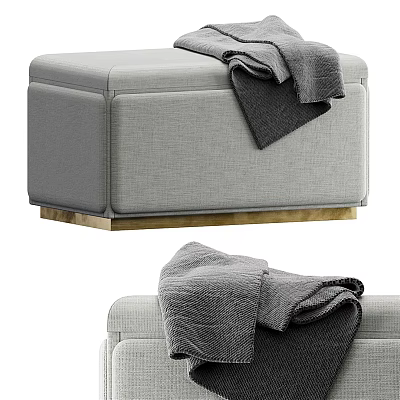 Modern Gray Fabric Ottoman with Gold Base and Gray Blanket on Top 3d model