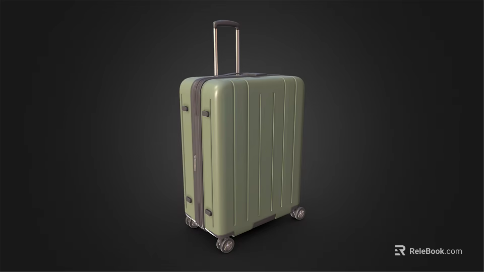 Green Modern Suitcase With Telescopic Handle Vertical Stripes And Wheels 3d model