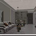 Modern Living and Dining Room Interior With Beige Sofa Wooden Coffee Table And Decorative Painting
