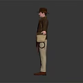 Adventurer Character In Brown Jacket With Hat Standing Near Giant Dinosaur Creature