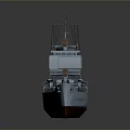 Detailed Warship Model With Gray Hull And Deck Structures On Dark Background