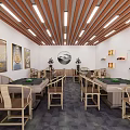 Hotel Mahjong Room With Traditional Chinese Style Wooden Furniture And Decorative Paintings