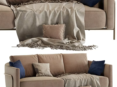 Cozy Modern Two Seater Sofa With Soft Blanket And Decorative Pillows 3d model