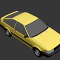Classic Yellow Two Door Sedan With Black Stripe And Silver Wheels Retro Design