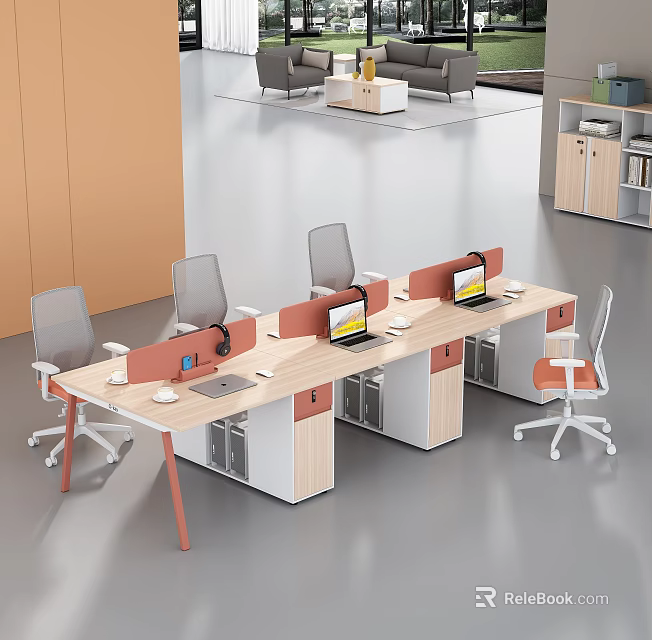 Modern Office Workspace With Functional Desks Ergonomic Chairs Laptops And Supplies 3d model 