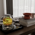 Modern Dining Table Ornaments Books Teapot Table Lamp Tray 3d model