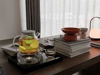 Modern Dining Table Ornaments Books Teapot Table Lamp Tray 3d model