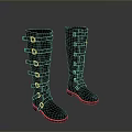 Black Long Leather Boots With Metal Buckles For Stylish Daily Wear