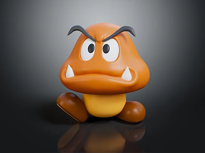 Angry Mushroom Shaped Cartoon Character With Brown Body Yellow Belly And Sharp Fangs 3d model