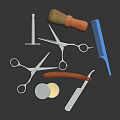 Professional Barber Grooming Tools Including Scissors Razor Brush Comb And Metal Container